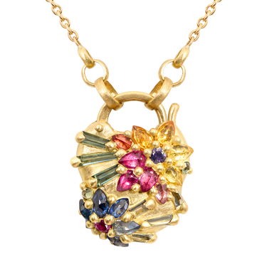 Rainbow Daisy Garland Padlock Necklace - 11994